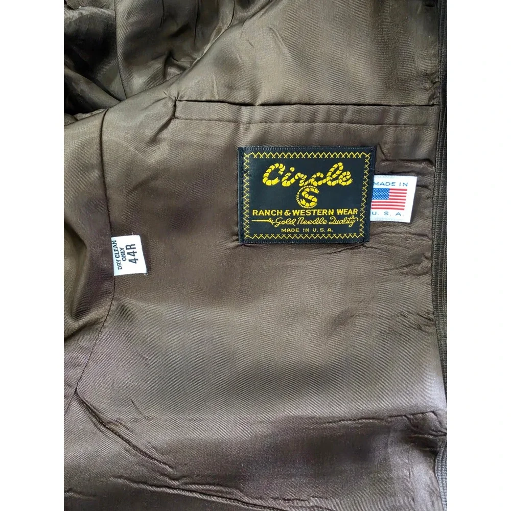 VTG RARE 70s Circle S Western Urban Wear Brown Textured Blazer Pants 44R USA